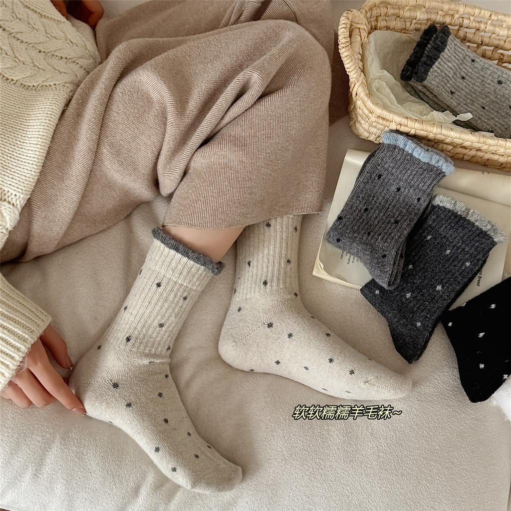 Winter Thickened Wool Socks, Color-Blocking Polka Dot Wool Socks, Versatile Soft Mid-Leg Socks, Internet Celebrity Stacked Socks