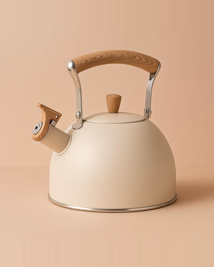 Rychlovarná konvice s píšťalkou a krytem hubice na čaj a kávu, ideální použití v kuchyni při kempování