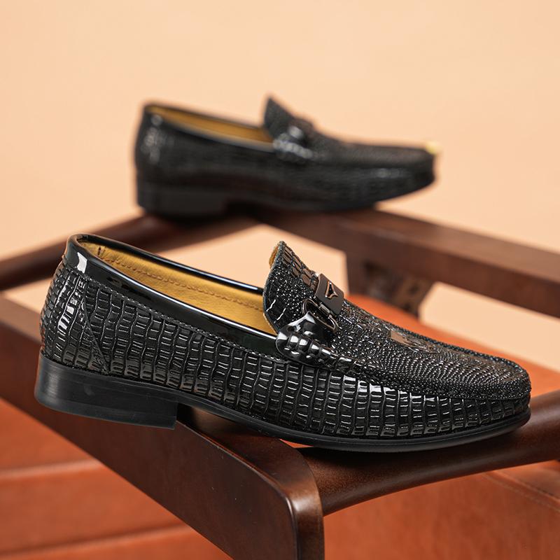 Fashion Crocodile Pattern Men Leather Loafers Non Slip Walking Flats Outdoor Slip On Casual Shoe Man Work Office Driving Shoes Moccasins