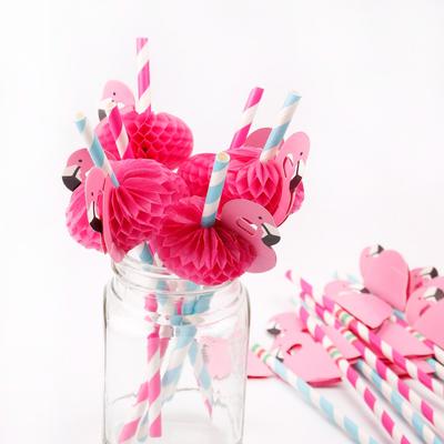 Pink Paper Flamingo Straws Hawaiian Party Decorations Birthday Wedding Paper Drinking Straws Beach Summer Aloha Party Supplies