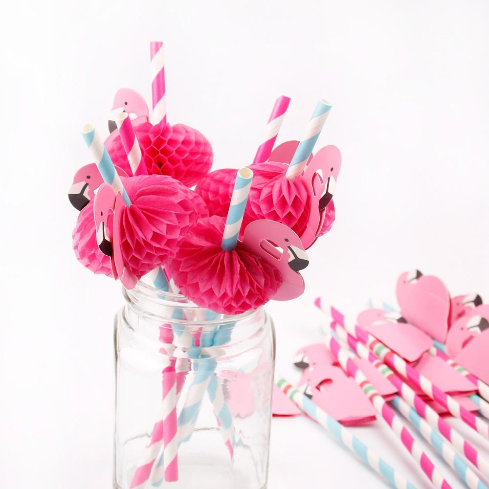 Rosa Papier-Flamingo-Strohhalme Hawaiische Partydekorationen Geburtstag Hochzeit Papier-Trinkhalme Strand Sommer Aloha Partyzubehör