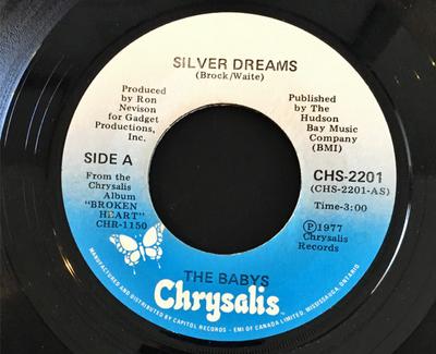 7inch Record BABYS - Silver Dreams CHS2201 CHRYSALIS 1977 Canada Rock Used