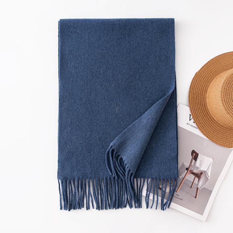 Solid Color Wool Scarf Women's Winter Wool Shawl High End Couple Style Tassel Scarf