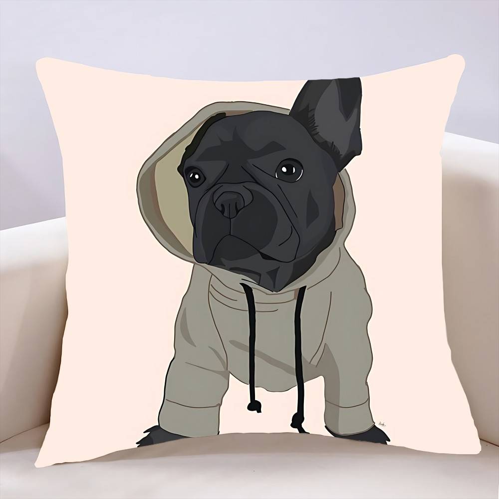 French Bulldog Funny Cartoon Pillow Case Throw Pillow Cover Nordic Vintage Style Cushion Home Living Room Sofa Couch Seat Decor
