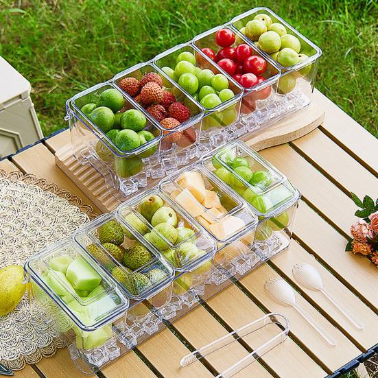Outdoor Crisper with Lid Multi-Grid Transparent Food-Grade Container Dustproof Spill-Proof Lunch Box for Camping Picnic And Refrigerator