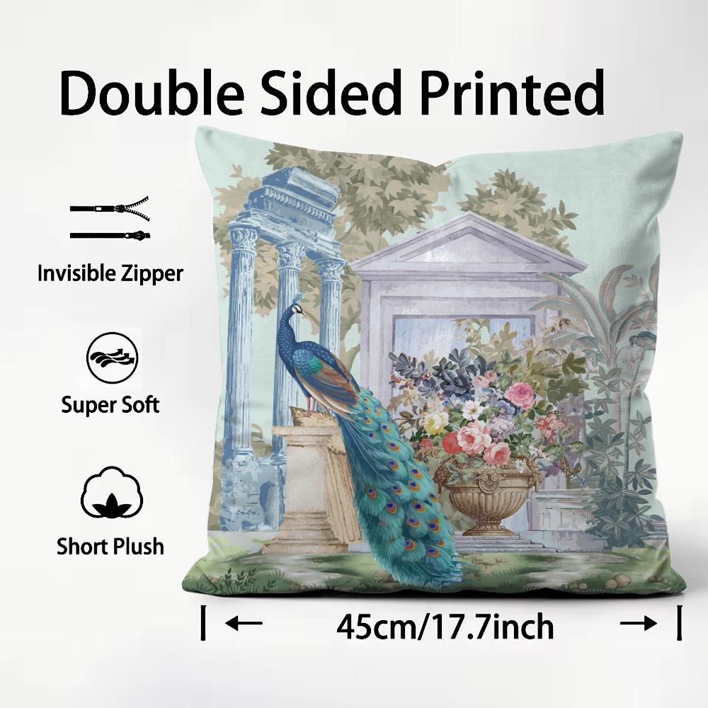 Classic Mughal Garden With Peacock Cushion Cover Soft & Easy-Wash Pillow Case – Versatile For Couch, Bed, Travel And Office