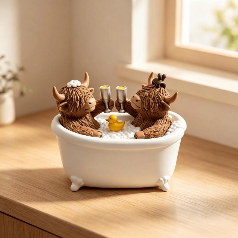 Highland Cow Bathtub Resin Craft Ornament Cute Animal Figurine Home Decor Gift All Occasions