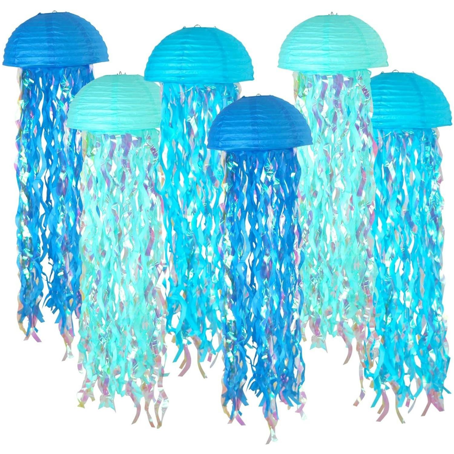 

6PCS Hanging Jelly Fish Paper Lanterns, Gradient Colorful Paper Lanterns for Mermaid Theme Party Under The Sea Ocean Decorations 10inch