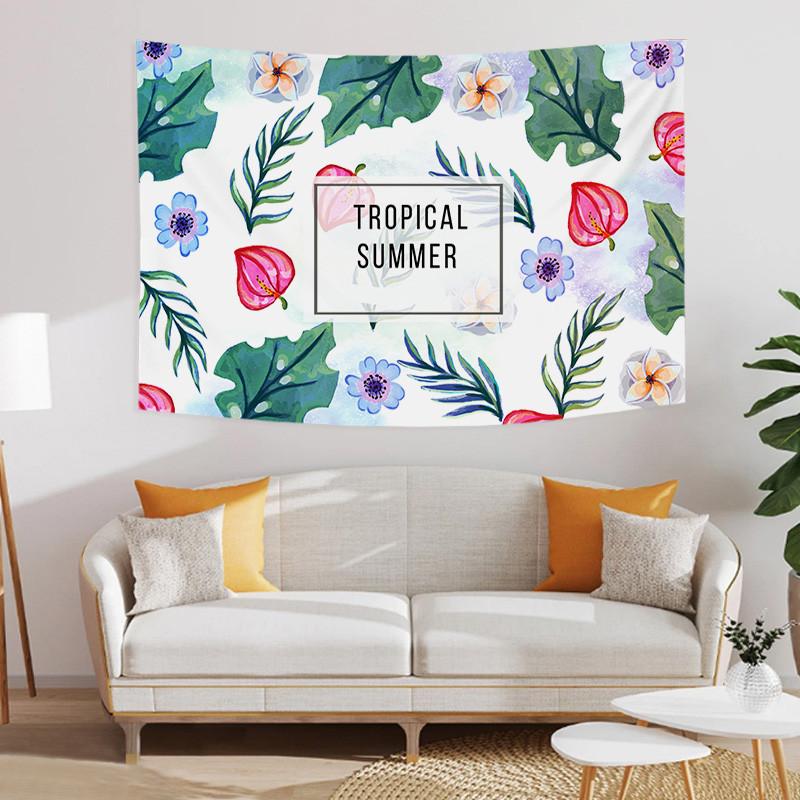 Summer Cartoon Tropical Jungle Monstera Background Printed Polyester Tapestry Wall Hanging Tapestries For Bedroom Dorm Decor