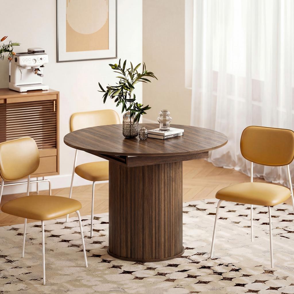 Extendable Dining Table for 6-8, 110-150 cm, Oval, Round Central Base, Walnut