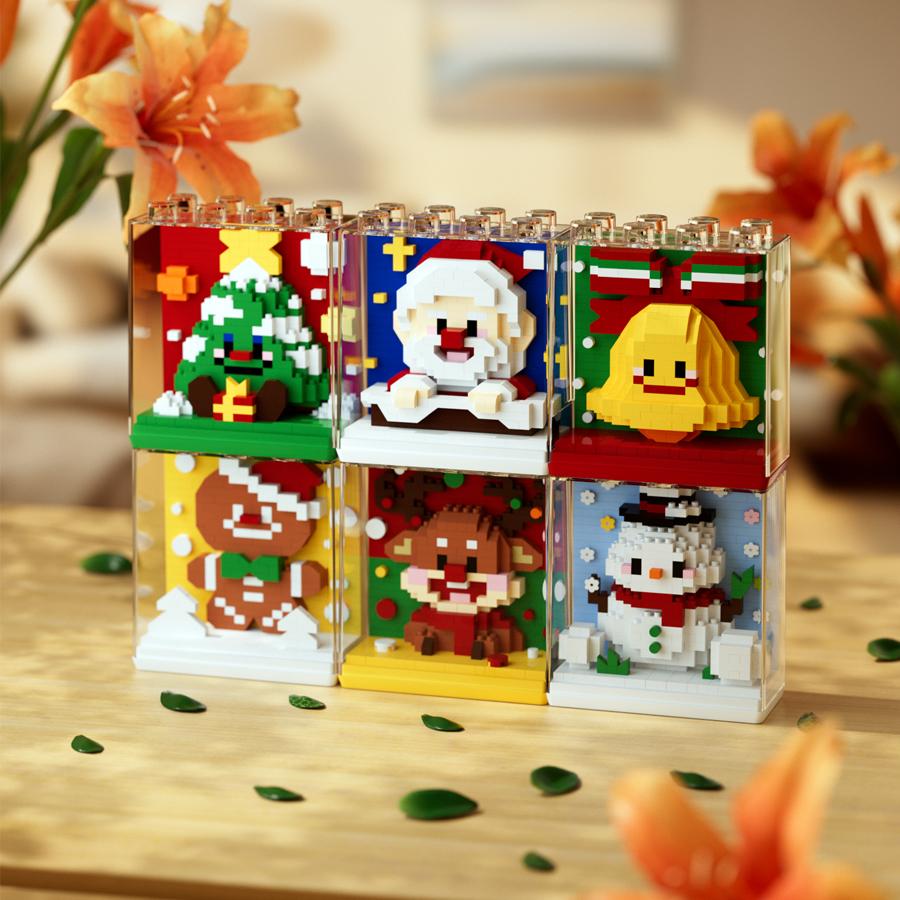 Nietoksyczne Prezenty Świąteczne Zabawki dla Dzieci Klocki Mikołaj Puzzle DIY Mikro Klocki Choinki Ozdoby Stołowe z Reniferami