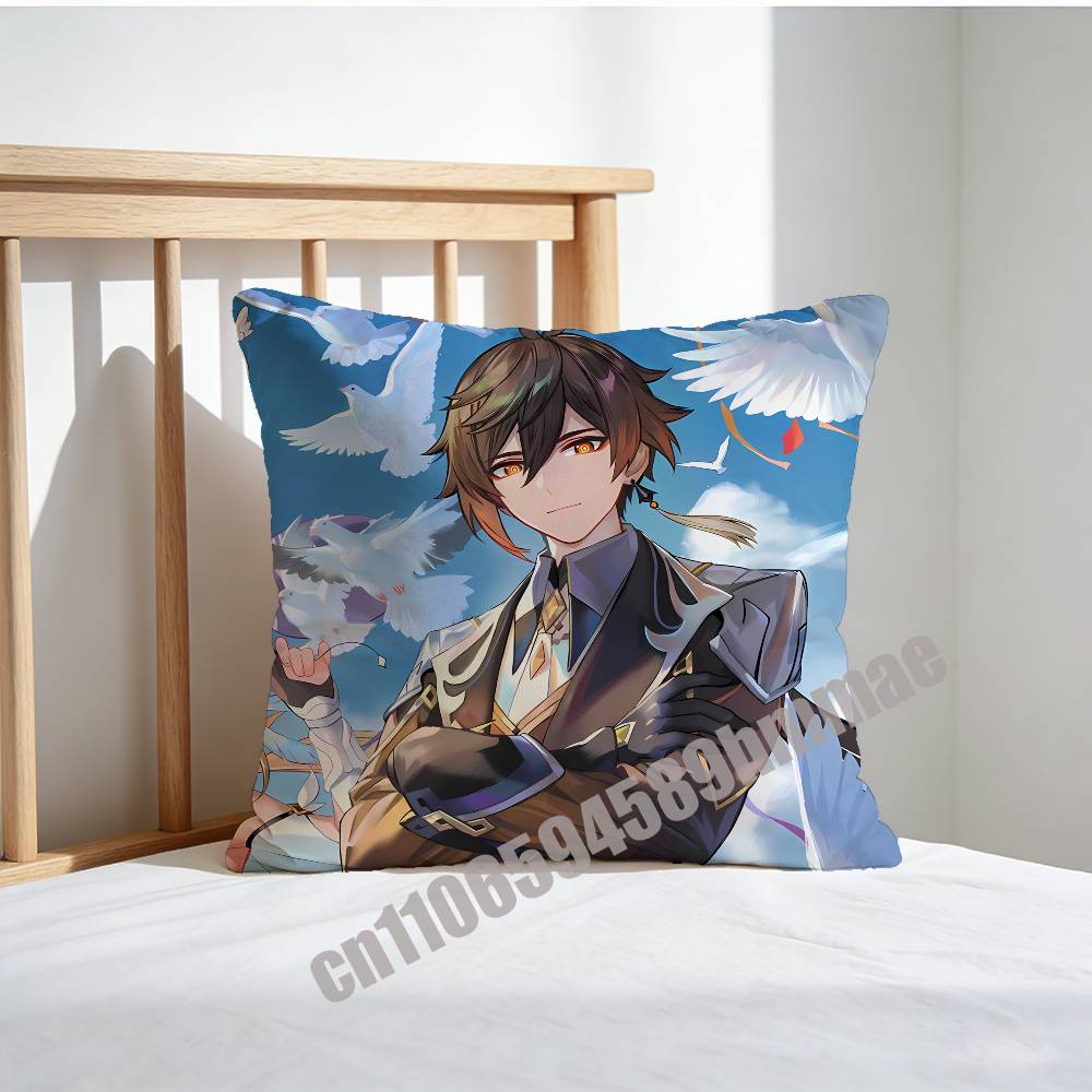 Genshin Impact Zhongli Throw Pillow Case Sham 45X45Cm 35X35Cm Square Bedroom Pillowcase Cushion Cover
