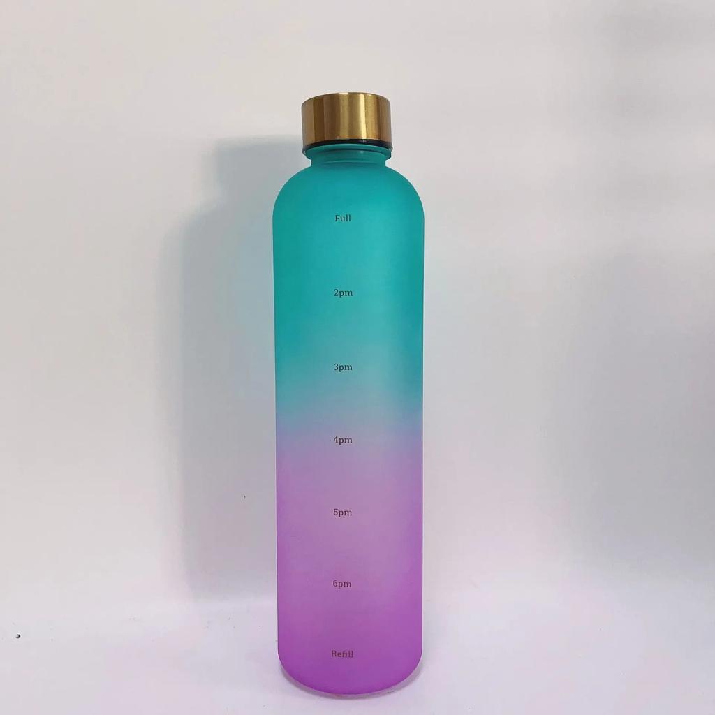 Sticlă de apă de 1L cu marcator de timp, inspirațională, reutilizabilă, pentru fitness, exterior, călătorii, etanșă, fără frecare, plastic