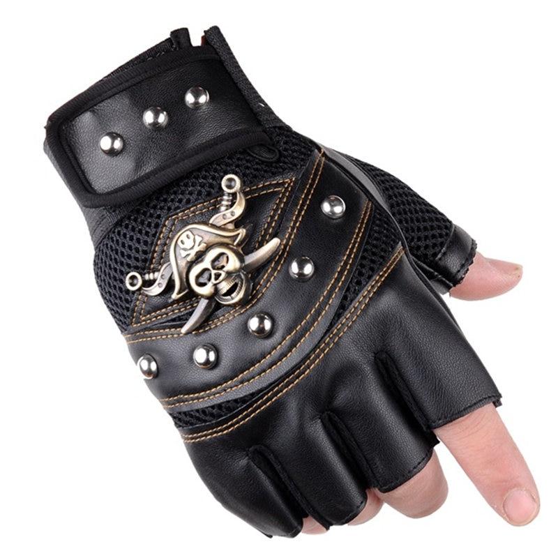 Buy Pirate Captain Pu Leather Fingerless Gloves Men Women Skulls Rivet