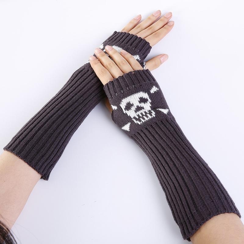 Winter Warme Fäustlinge Strick Fingerlose Armstulpen Warme Fahr-Armstulpen Totenkopf Dehnbar Weiche Handschuhe Halloween Kostüm