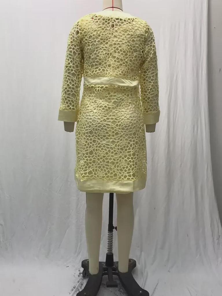 Conjunto de Vestido Cárdigan de Encaje Colorido para Mujer 2025 - Incluye Dos Abrigos