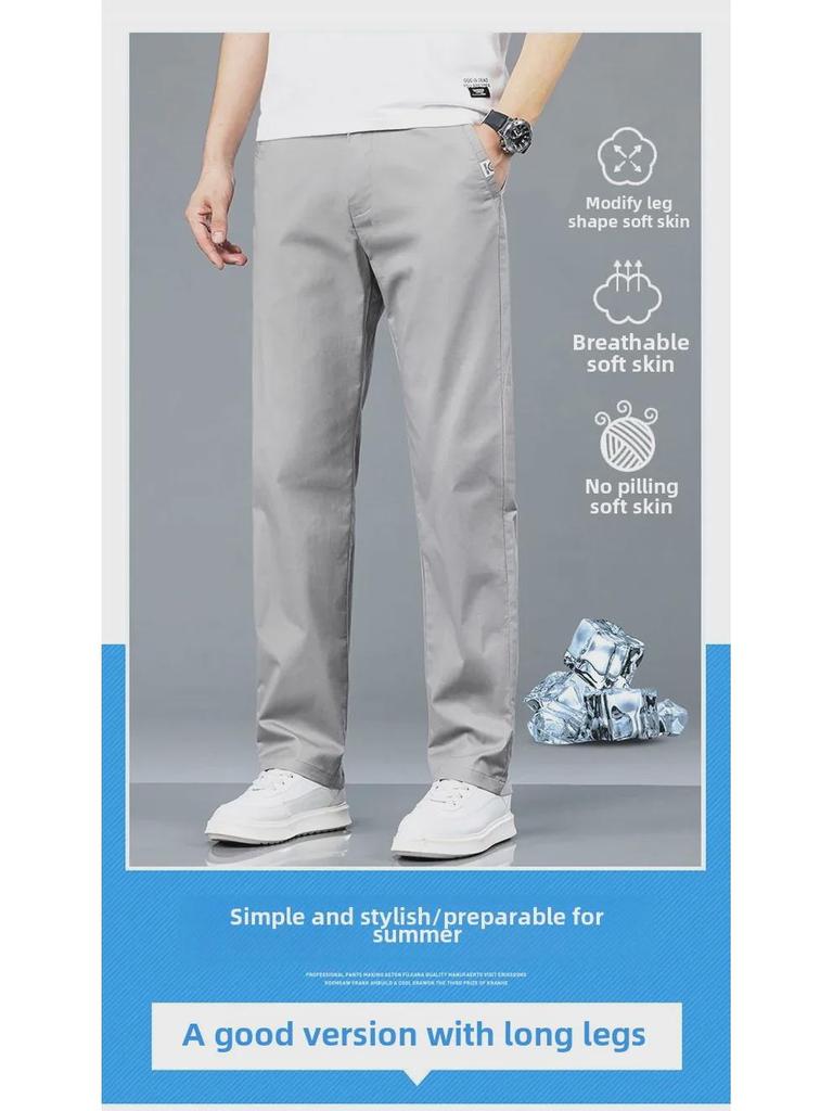 Sommer 2025 Herren Dünne Baumwolle Lässige Hose mit geradem Bein und elastischem Bund - Große Größe