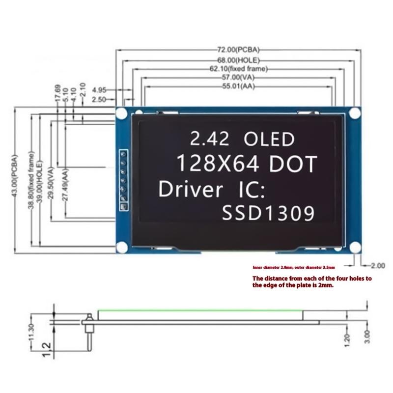 High Contrast Screen Module 2.42Inch With SSD1309 Driver Chip SPI/IIC Compatibility Low Power Consumption