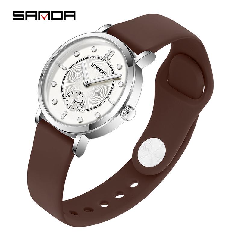 Sanda Women's Fashionable Leather & Silicone Strap Quartz Watch with Luminous Stopwatch