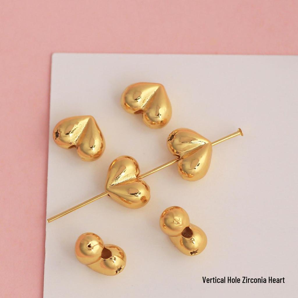 18K Gold Zirkon Stern Herz Pfirsich Po Spacer Perlen für DIY Schmuck