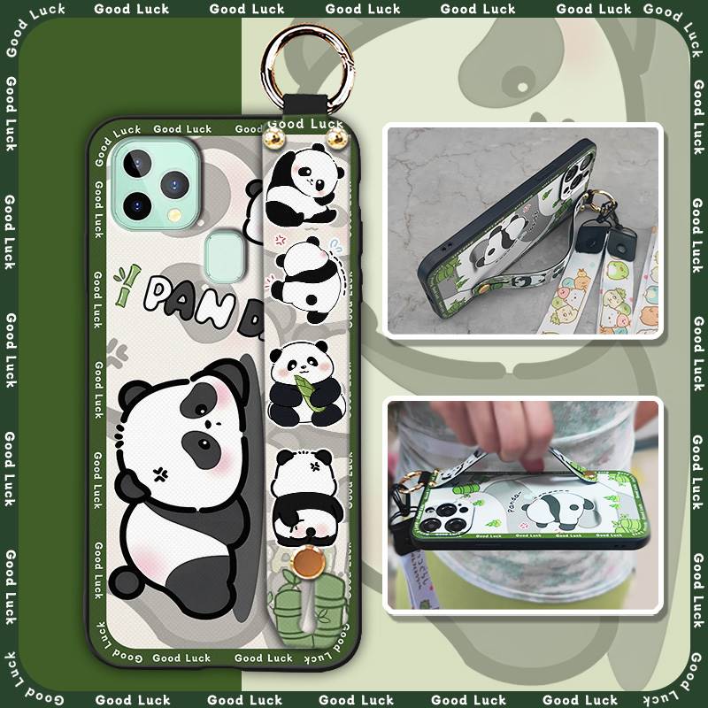 Silicone Protective Phone Case For Oukitel C22 Cartoon Wristband Fashion Design Anti-knock Panda Phone Holder Kickstand