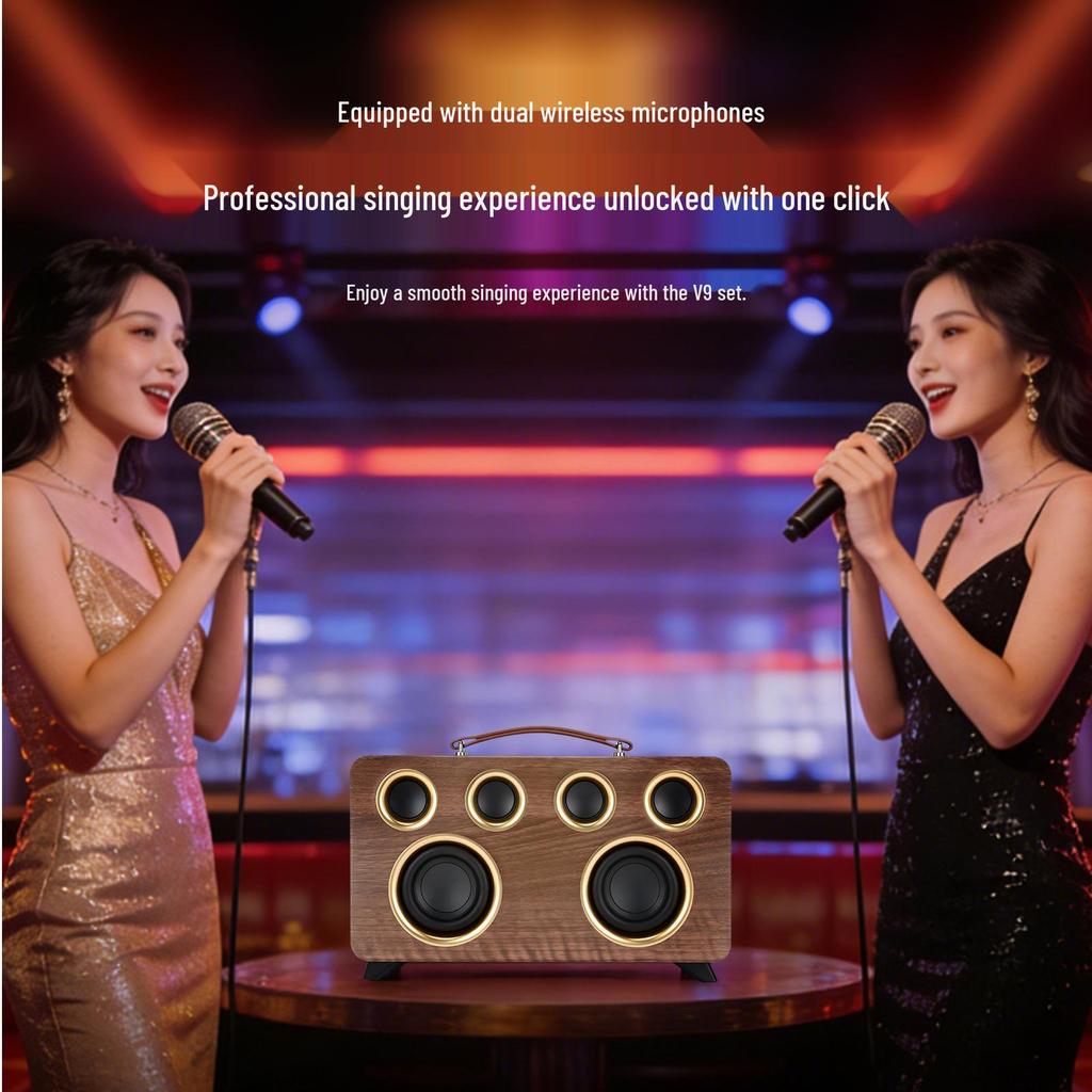 High-Quality Wooden Wireless Bluetooth Speaker with Card Slot for Home Audio & High Power K-Song Experience