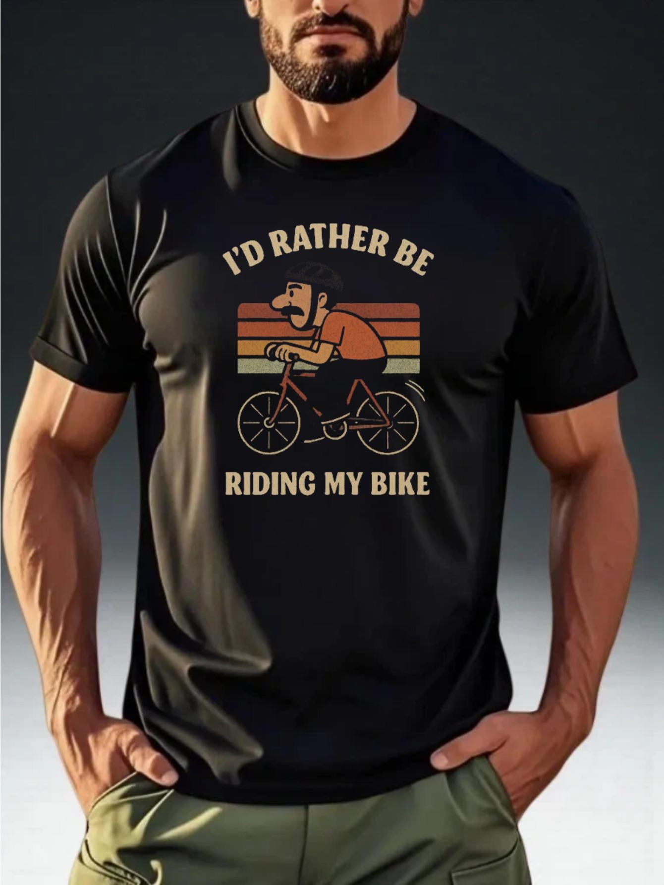 

Men S Short-Sleeve T-Shirt Featuring a Vintage Striped Cycling Illustration And Fun Slogan Print M