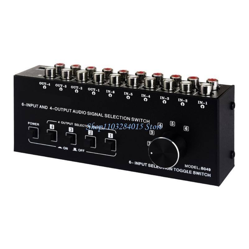 R6FF Seletor de Som Estéreo Switcher 6 Entradas 4 Saídas Divisores de Som Switcher Caixa Seletora de Som Botão Seletor de 6 Canais