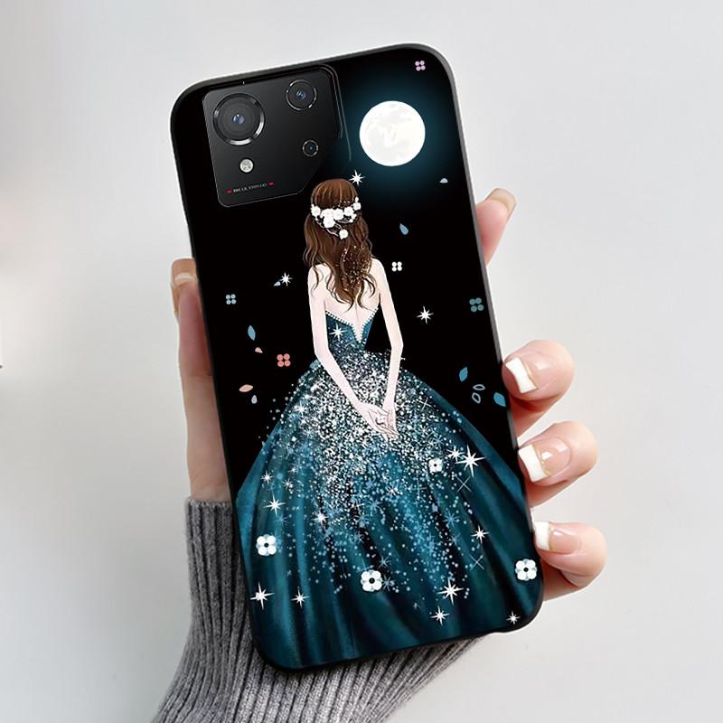 For ASUS ROG Phone 8 Case For ROG Phone 8 Pro Case Capa Soft Silicone Black Shell Cover Cute Flower Cartoon Printing Phone Cases