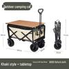 Outdoor Camping Cart with Off-Road Wheels and Oak Wood Table Top