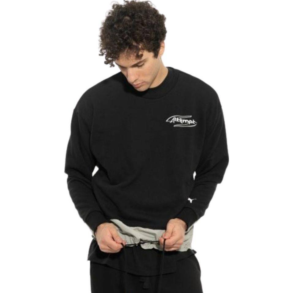 Puma X Attempt Printed Patchwork Casual Crew Neck Sweatshirt Men Tops Black 598273-01