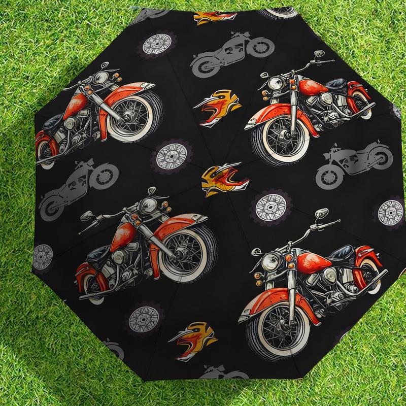 1 szt. Parasol z automatycznym otwieraniem i zamykaniem, Wzór Płomienie Motocyklowe, Wysokiej jakości Parasol Podróżny, c1128247