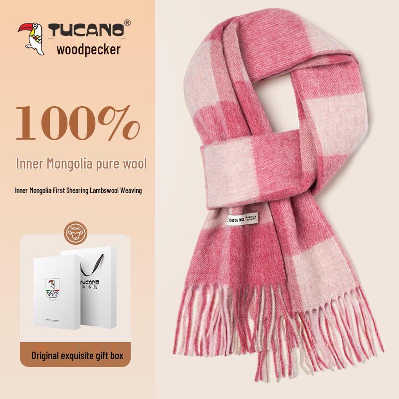 TUCANO Women's 100% Pure Wool Plaid Winter Scarf & Shawl