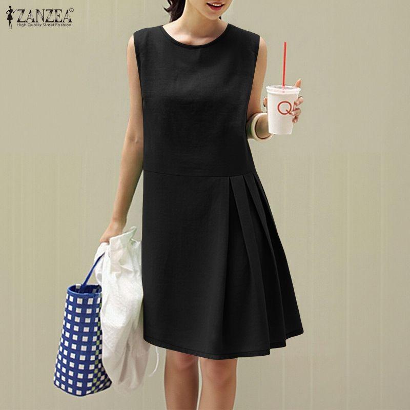 ZANZEA Abito estivo casual senza maniche con scollo rotondo da donna