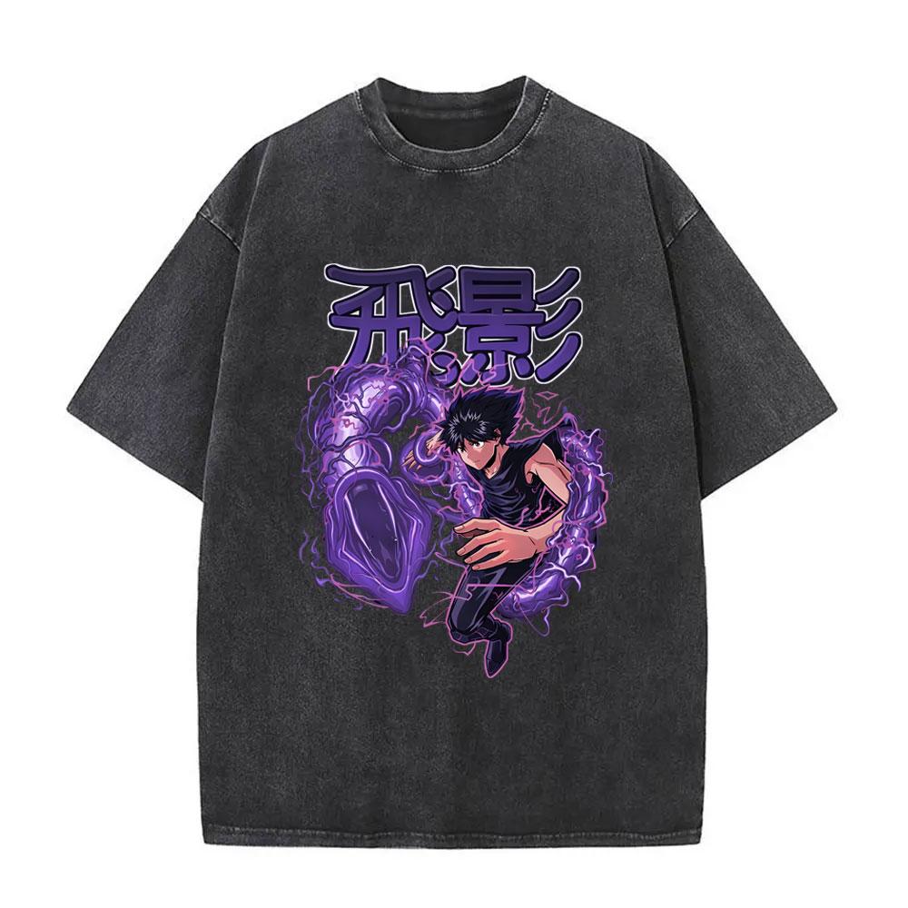 Anime YuYu Hakusho Urameshi Yuusuke Vintage Washed T Shirt Men Women Casual Oversized Tshirts Mens 90s Manga Retro Streetwear