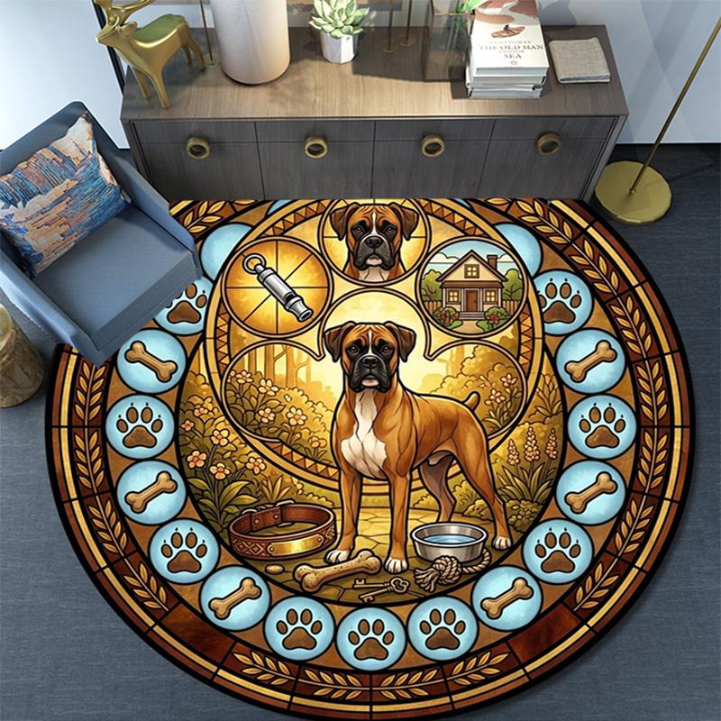 Boxer Dog Glass Round Area Rug Under Office Chairs Bedroom Living Room Home Decor