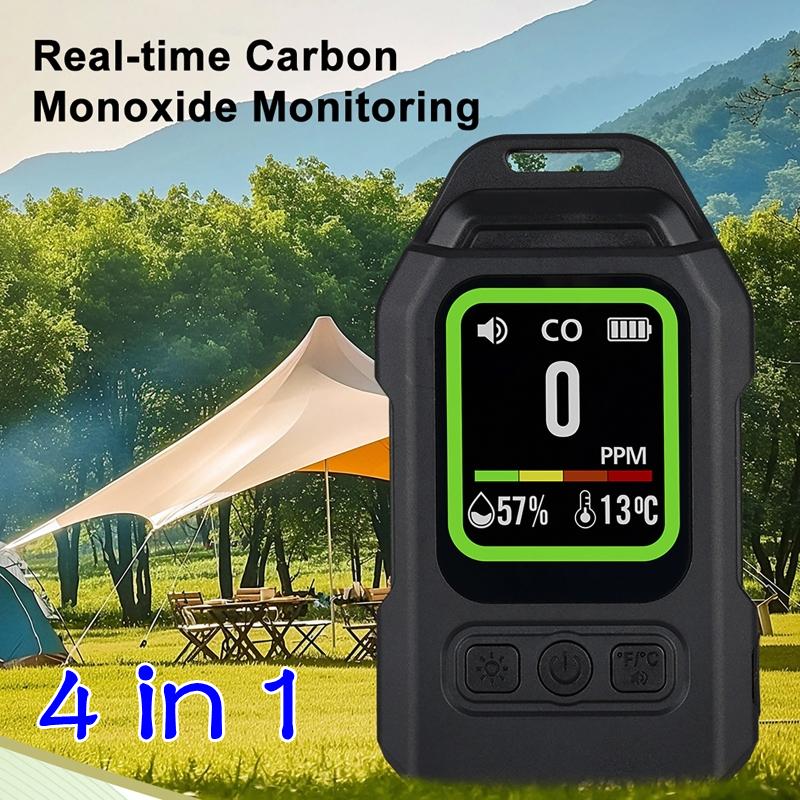 New 4 IN 1 Carbon Monoxide Detector with Alarm LCD Display Screen Humidity Temperature Detection CO Detector for Outdoor Air Concentration Monitoring