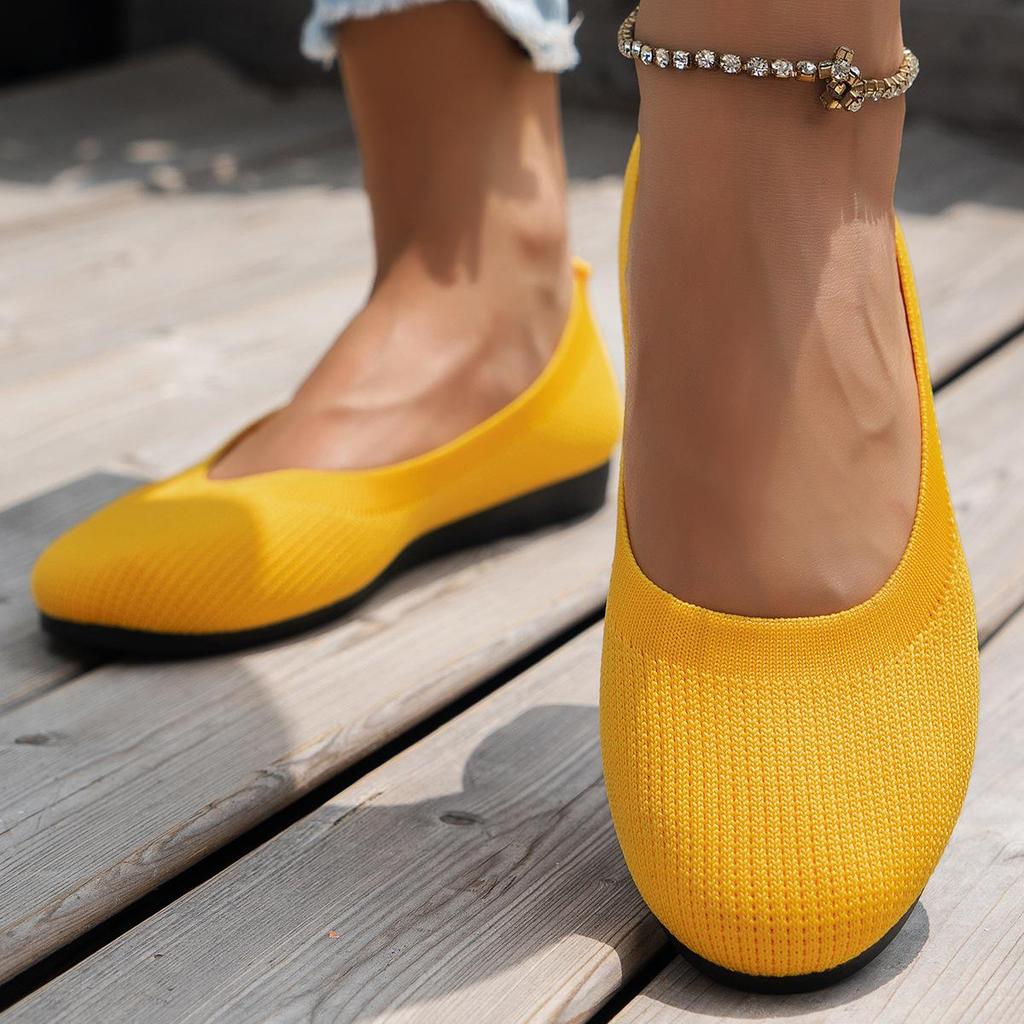 Women's Casual Round Toe Slip-On Knit Flats: New Color, Breathable, Hollow Design