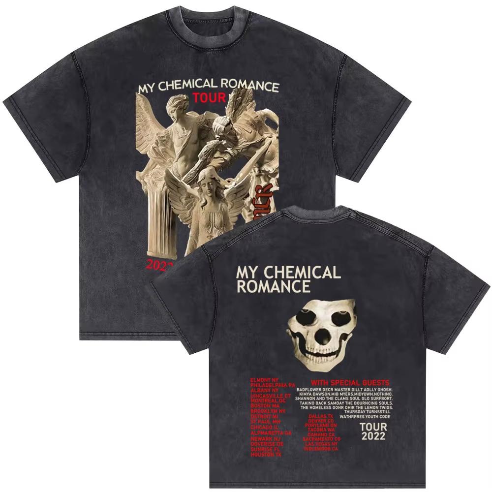 2026 Washed Vintage My Chemical Romance 2007 Tour T Shirt Men Women Parade Punk Emo Rock Band T-shirts Gothic Cotton Oversized T-shirts