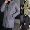 Men Cotton Coat Hooded Drawstring Long Sleeve Full Zipper Closure Cotton Jacket with Side Pockets Solid Color Mid-length Winter Outwear