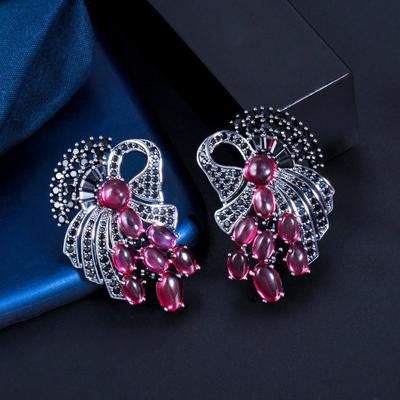 CMM Geometric Aesthetic Ruby Red Zirconia Big Drop Earrings