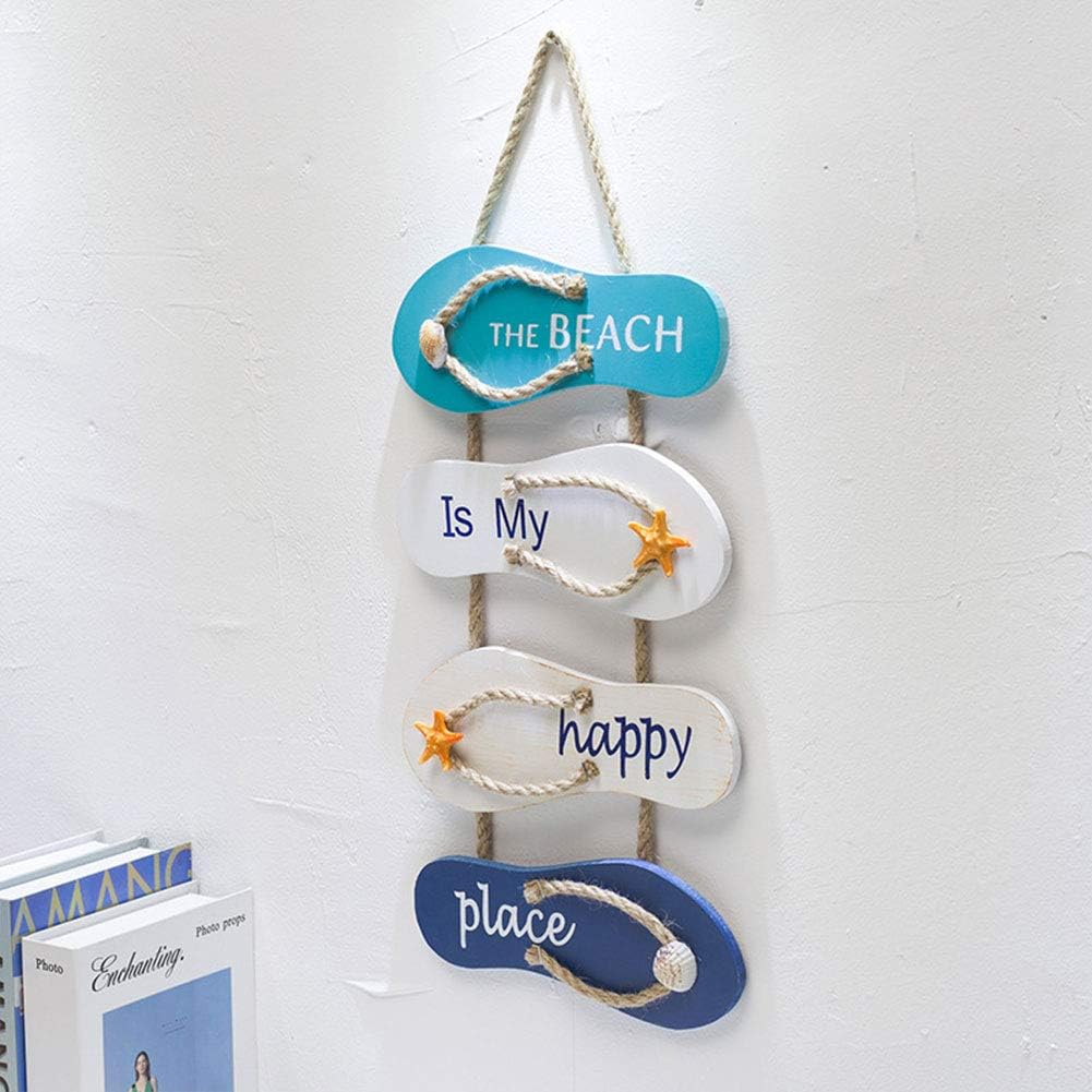Wooden Wall Decorative Sign Wood Plaque,Wall Ornament Hanging Wooden Slippers Decoration,Beach Flip Flop Decoration Flip Flop (the beach is my happy