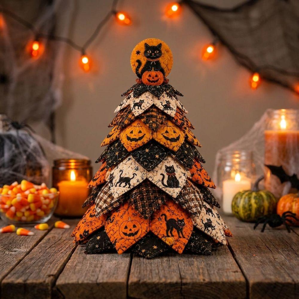 Pumpkin Ghost Quilted Christmas Tree Kit Black Cat Spider Hand Sewing Festival Tree Fall Harvest