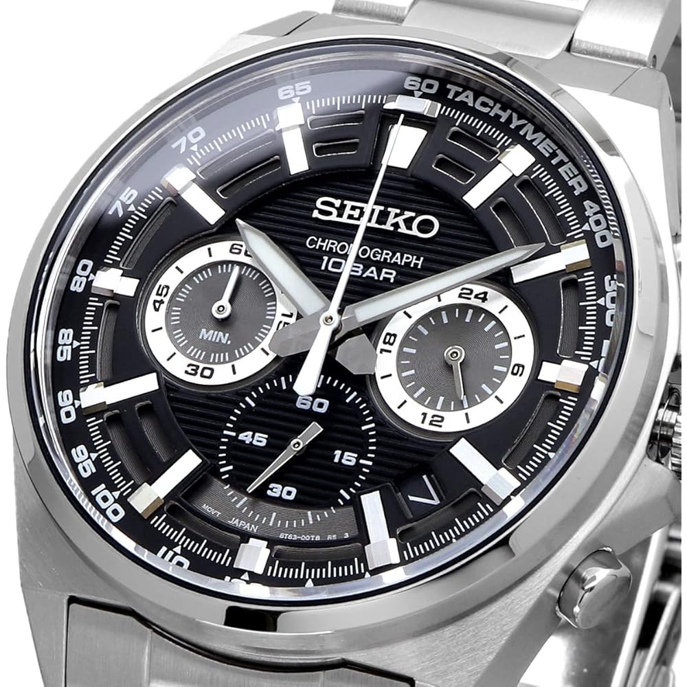 Seiko Chronograph Quartz Men's Watch SSB397P1 Black Dial Silver Stainless Steel 100m Water Resistant