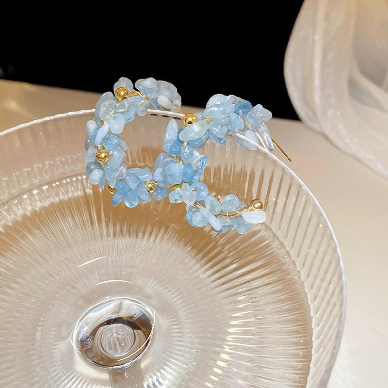 French fresh blue geometric flower resin earrings light luxury stud earrings personality temperament earrings women