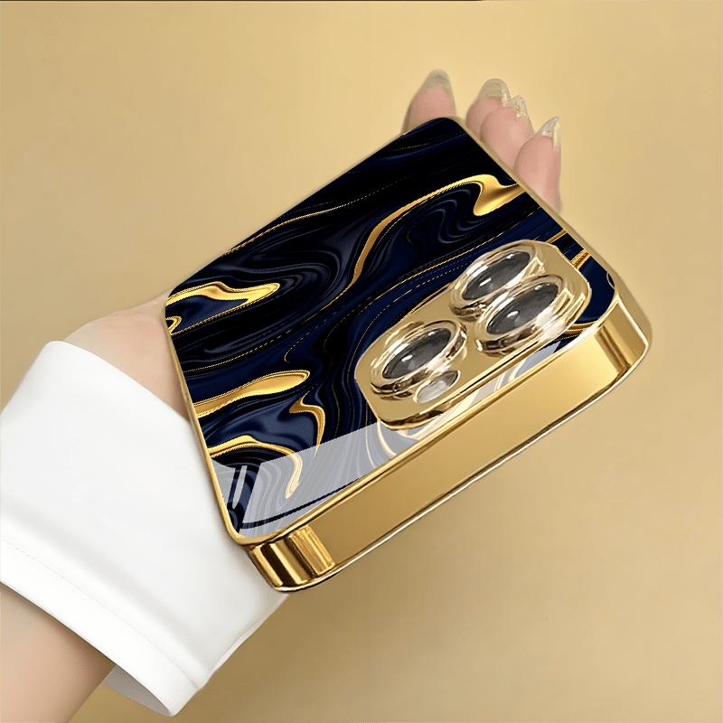 Deep Blue Gold High-end Phone Case Electroplated Glass TPU PhoneCase for iPhone 17 16 15 14 13 12 11pm Pro Plus Dropresistant