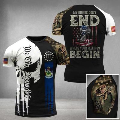 Herren 3D-Druck T-Shirt Totenkopfmuster Amerikanische Flagge Druck Kurzarm Rundhals Pullover Lässiges Oberteil