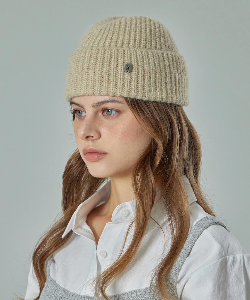 Bajal Va Curved Oval Metal Washed Beanie Beige