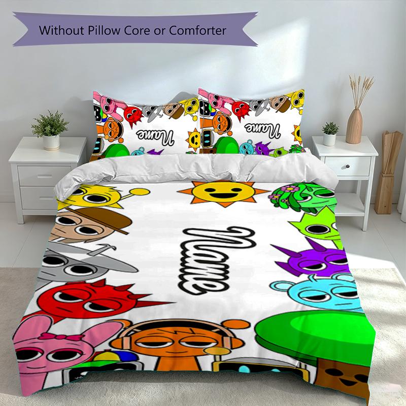 3pcs Custom Name Game Sprunki Set,Includes 1 Duvet Cover and 2 Pillowcases,All-season Bedroom Decor
