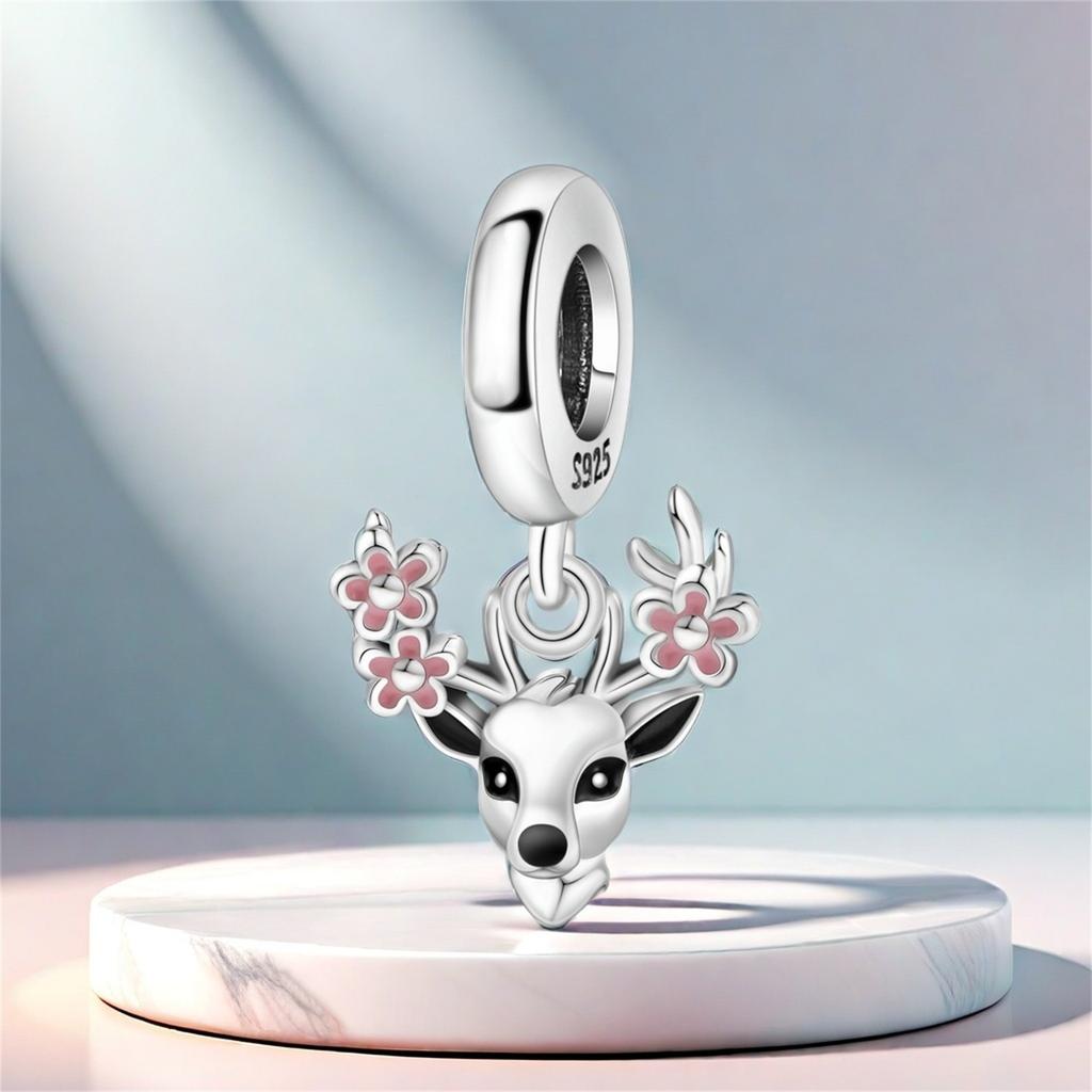 Copper Cute Sika Deer Pendants Bracelet Charms Fit Bangle For Women Jewelry Party Beads Fine Gifts Diy Accessory